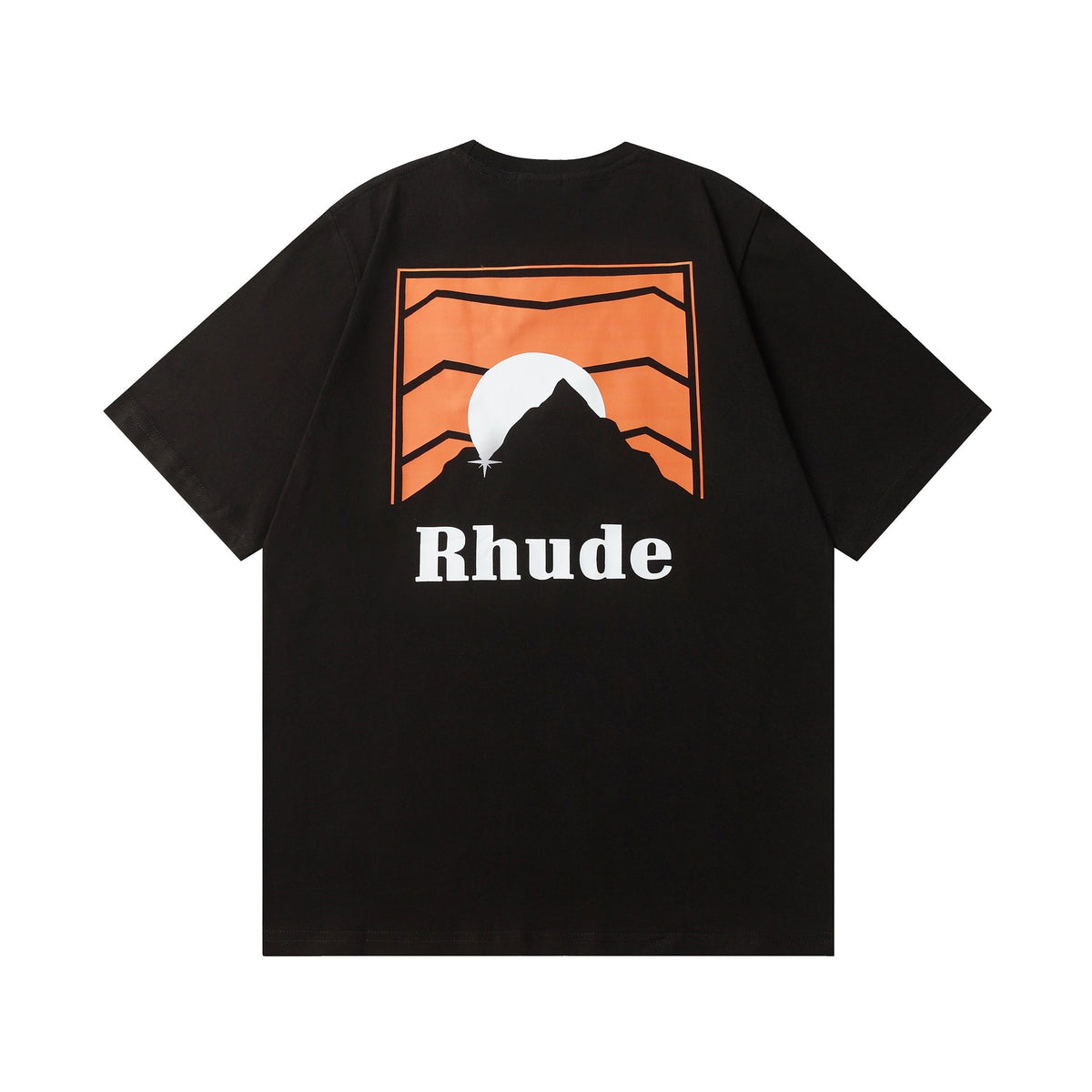 Rhude T-shirt Striped Sunset Snow Mountain Print Short Sleeve T-shirt