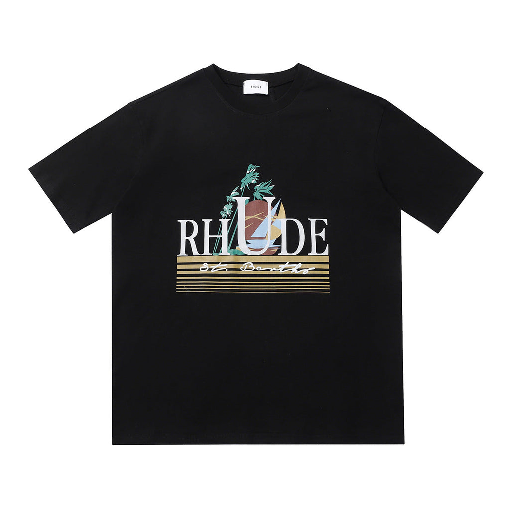 Rhude T-shirt Sailing Coconut Tree Print Short Sleeve T-shirt