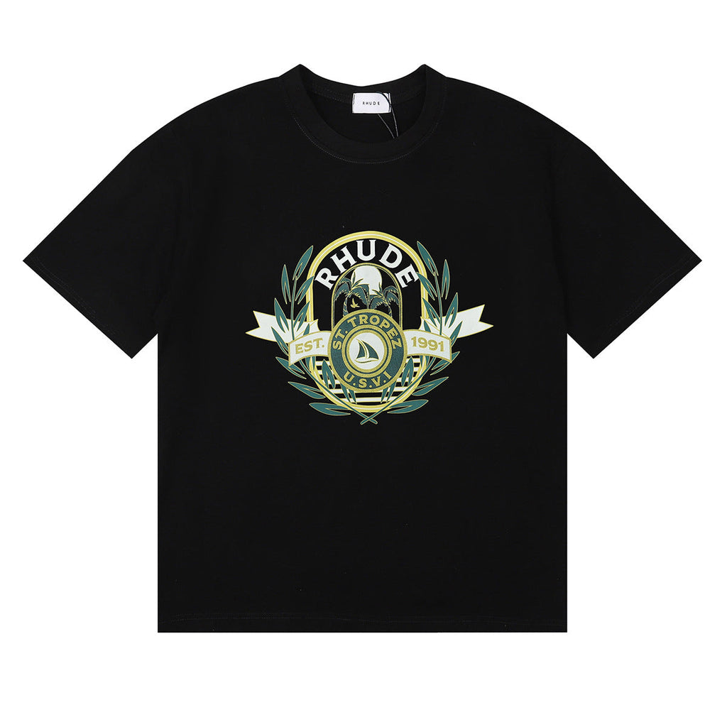 Rhude T-shirt Alphabet Coconut Racing Pattern Short Sleeve T-shirt