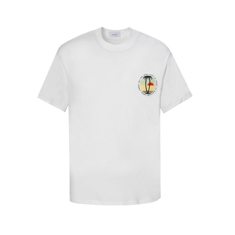 Rhude T-shirt Sunset Coconut Alphabet Print Short Sleeve T-shirt
