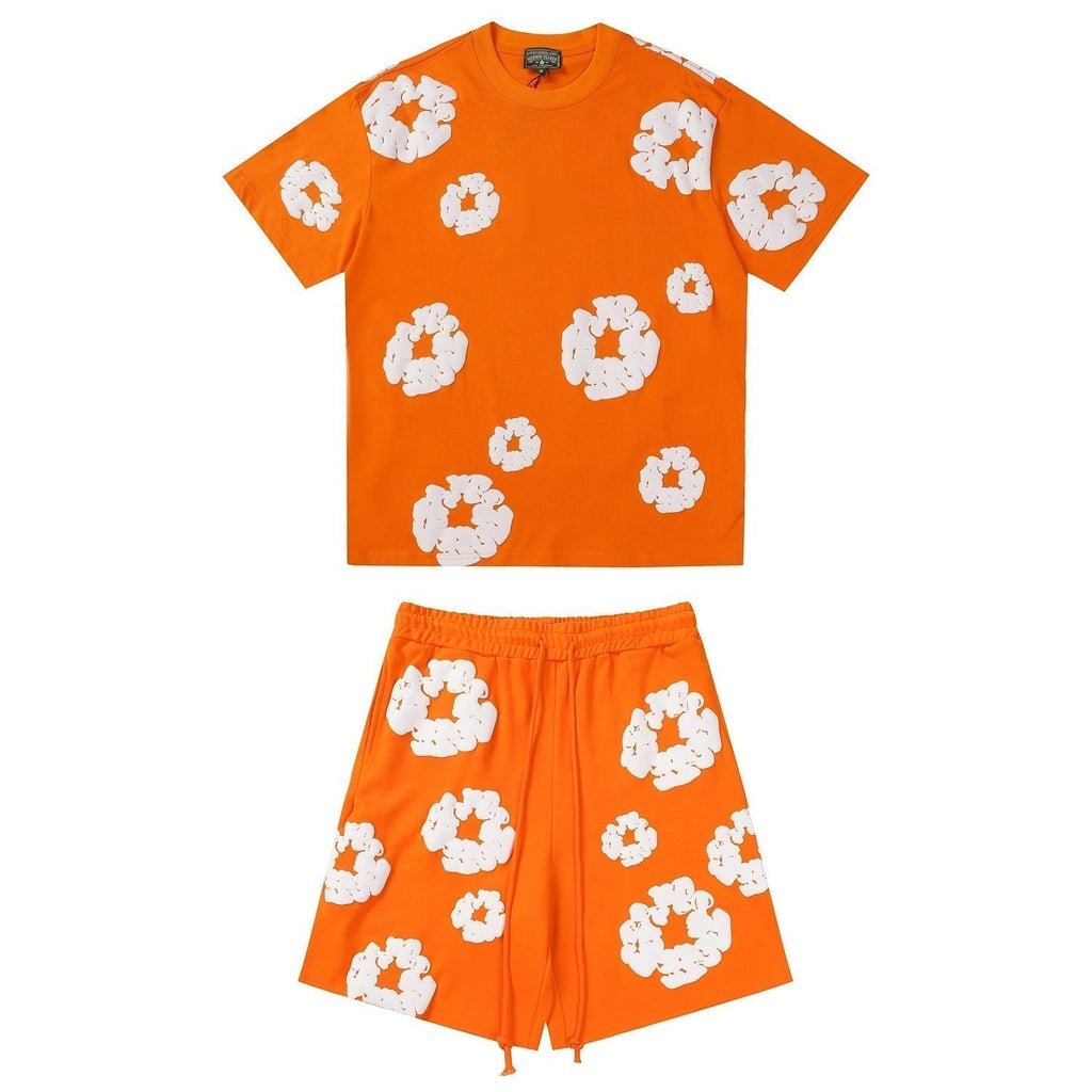 Denim Tears Outfit:T-shirt/Shorts (Separate Purchase Options) Puff Print Short Sleeve T-shirt Loose Couple Shorts Suit